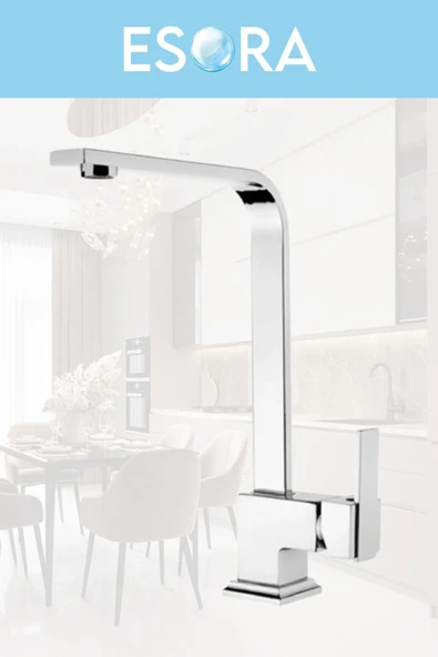 ESORA Dubai Krom Robot Duş Seti , Krom Lüx Kare Eviye , Sabit Lavabo , Banyo Bataryası 4’lü Set - 3