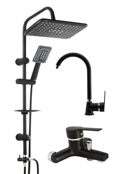 ESORA Siyah Robot Tepe Yağmurlama Delta Banyo-Lavobo Musluğu Çeşmesi 3'lü Set ürün görseli