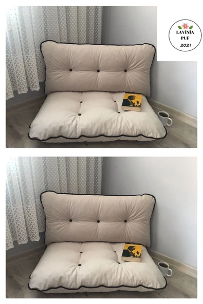 Lavinia Puf Lavinia Petek Önü Palet Yer Minderi Ikili Takım 2 Adet Sırtlı Krem - Resim 2