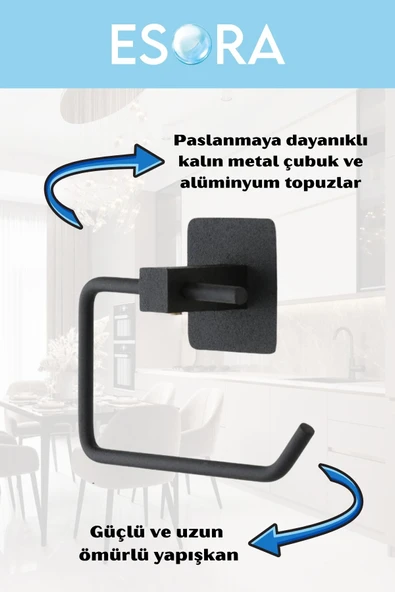 ESORA Siyah Metal Açık Tuvalet Kağıtlığı Wc Kağıtlık Tutucu - 3