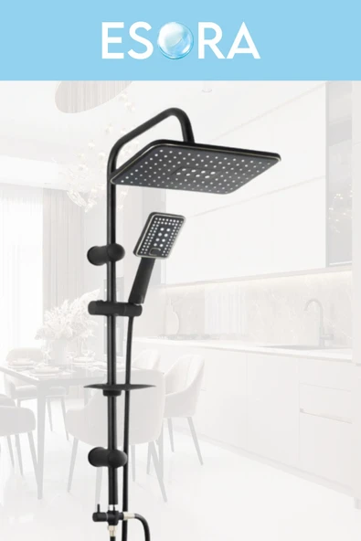 ESORA Siyah Lüx Robot Duş Seti , Lüx Kare Eviye , Lavabo , Banyo Bataryası 4’lü Set - 2