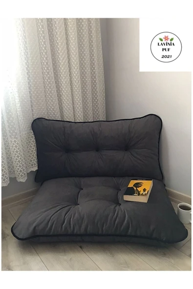 Lavinia Puf Puf Petek Önü Palet Yer Minderi Ikili Takım Antrasit 70x100cm - Resim 2