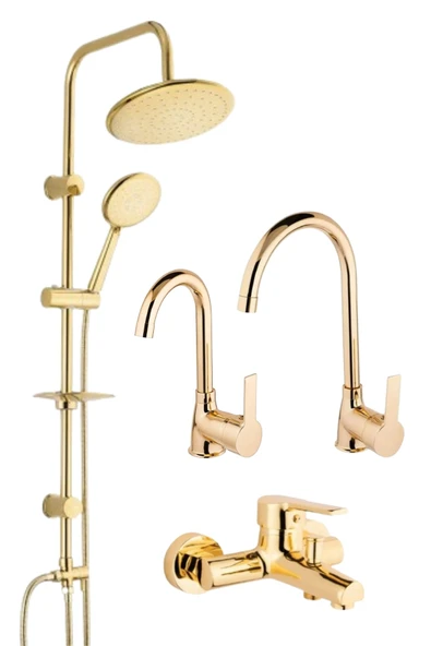 ESORA Gold Yuvarlak Robot Duş Seti , Eviye , Lavabo , Banyo Bataryası 4’lü Set ürün görseli