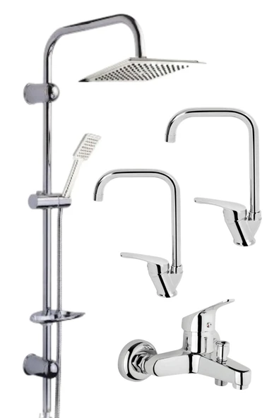 ESORA Dubai Krom Robot Duş Seti , Köşe Eviye , Lavabo , Banyo Bataryası 4’lü Set ürün görseli 1