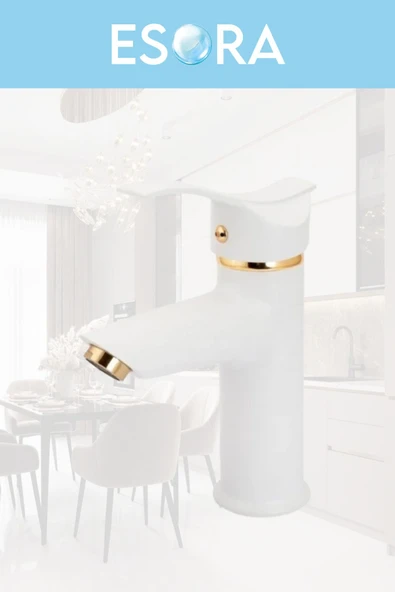 ESORA Gold Kare Robot Duş Seti , Beyaz Gold Sabit Lavabo , Banyo Bataryası 3’lü Set - 3