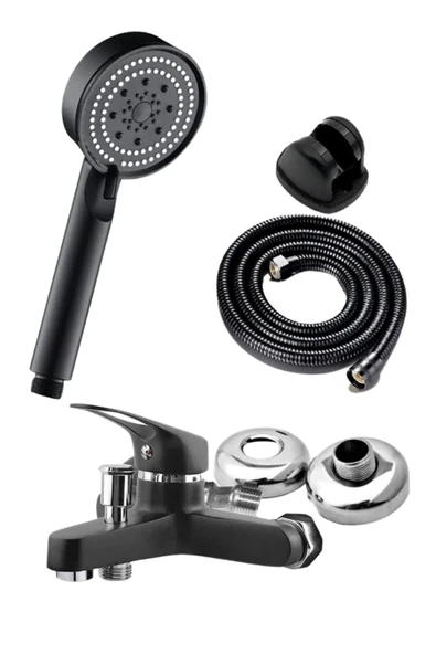 ESORA SİYAH BANYO BATARYASI DUŞ BAŞLIĞI HORTUMU VE MAFSALI SET ürün görseli 1