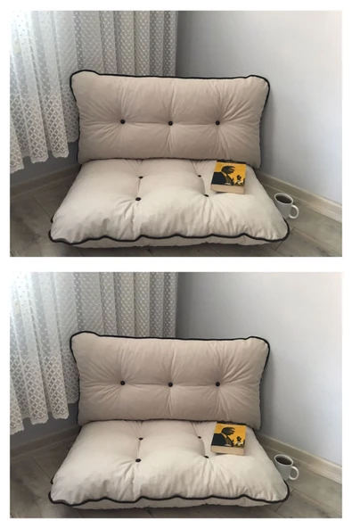 Lavinia Puf Lavinia Petek Önü Palet Yer Minderi Ikili Takım 2 Adet Sırtlı Krem ürün görseli 1