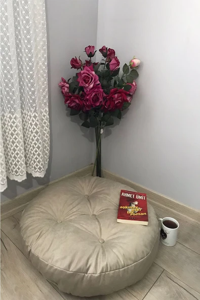 Lavinia Puf Bej Rengi Mini Yer Pufu Yer Minderi - Resim 2