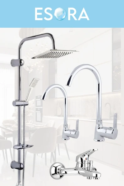 ESORA Krom Dubai Robot Duş Seti , Krom Delta Eviye , Lavabo , Banyo Bataryası 4’lü Set