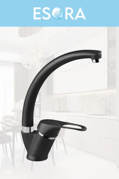 ESORA Siyah Robot Duş Seti Baston Borulu Eviye, Mix Lavabo ve Banyo Bataryası 4lü Set - 4