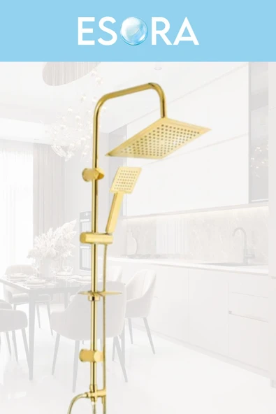 ESORA Gold Kare Robot Duş Seti , Beyaz Gold Sabit Lavabo , Banyo Bataryası 3’lü Set - 2