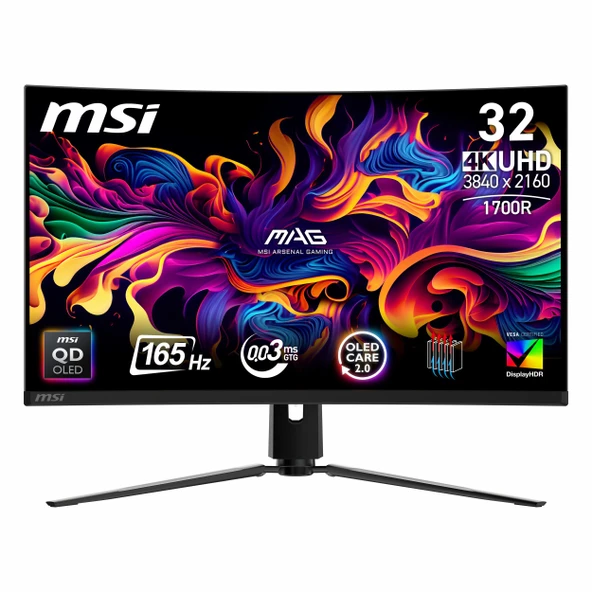 MSI MAG 321CUP QD-OLED 31.5" 165Hz 0.03Ms HDMI+DP+USB-C HDR UHD G-Sync OLED Curved Vesa Monitör