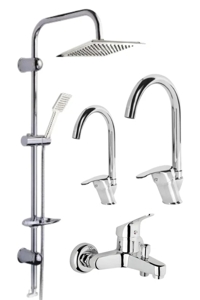 ESORA Dubai Krom Robot Duş Seti , Baston Eviye , Lavabo , Banyo Bataryası 4’lü Set - 1