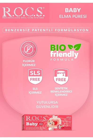 R.O.C.S. Elma Püresi Tadında 0-3 Yaş Florürsüz Bebek Diş Macunu 35 ml - 4