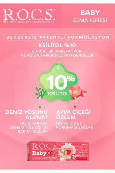 R.O.C.S. Elma Püresi Tadında 0-3 Yaş Florürsüz Bebek Diş Macunu 35 ml - 2
