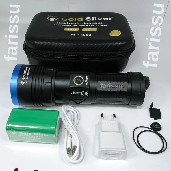 GS-14000 40W Avcı El Feneri – 4000 Lümen, 12800 mAh Li-ion Şarjlı, Su Geçirmez, Taşıma Çantalı Kamp ve Balıkçı Feneri - 5