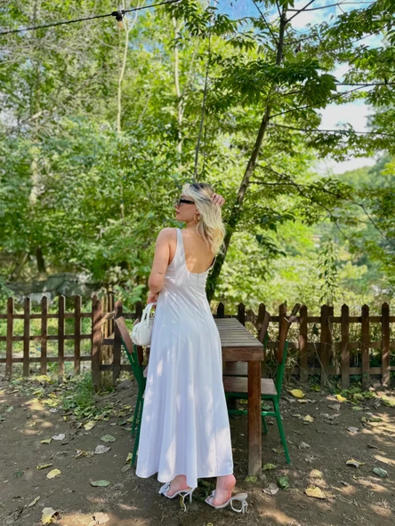 Kadın Kalın Askılı Elbise Taş Rengi - Resim 2