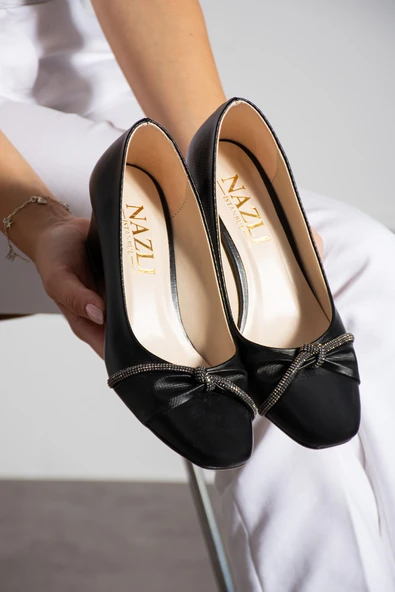 Albishoes Kadın Alçak Topuklu 5,5 cm Stiletto Taşlı Abiye Günlük Kadın Topuklu Ayakkabı (36-44) - Resim 4