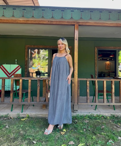 Kadın Askılı Elbise Antrasit - 4