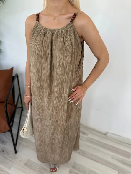 Kadın Askılı Elbise Taş Rengi - 2