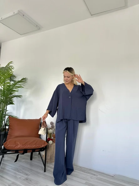 Kadın Bluz Pantolon Takım Lacivert ürün görseli 1
