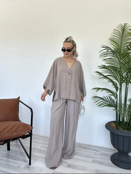 Kadın Bluz Pantolon Takım Vizon ürün görseli 1