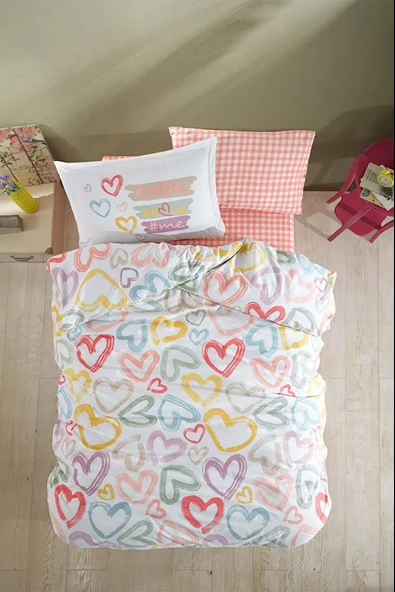 Clasy Ranforce Nevresim Takımı Tek Kişilik Selfie V1 Pudra ürün görseli