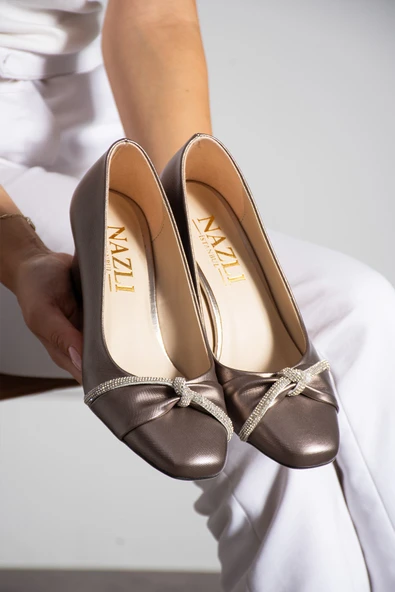 Albishoes Kadın Alçak Topuklu 5,5 cm Stiletto Taşlı Abiye Günlük Kadın Topuklu Ayakkabı (36-44) - 4