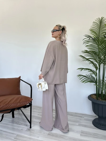 Kadın Bluz Pantolon Takım Vizon - Resim 5