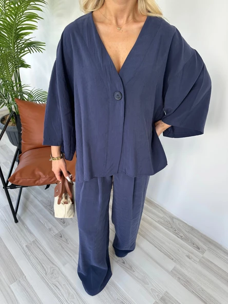Kadın Bluz Pantolon Takım Lacivert - Resim 3
