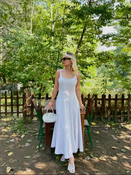 Kadın Kalın Askılı Elbise Taş Rengi ürün görseli 1