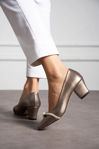 Albishoes Kadın Alçak Topuklu 5,5 cm Stiletto Taşlı Abiye Günlük Kadın Topuklu Ayakkabı (36-44) - 3