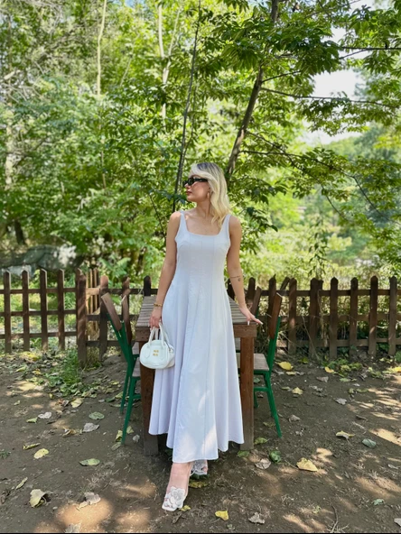 Kadın Kalın Askılı Elbise Taş Rengi - Resim 3