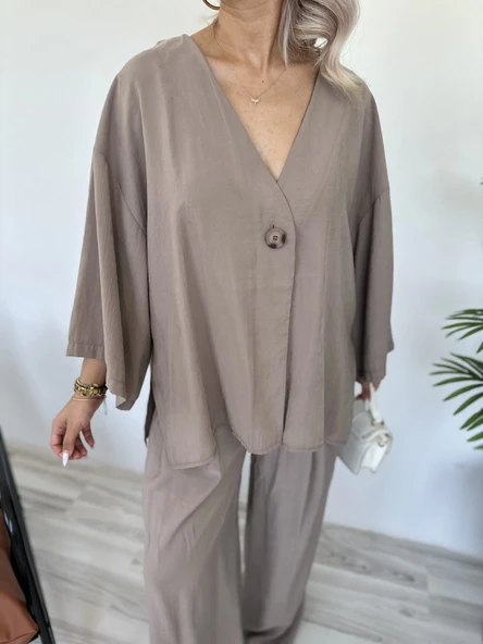 Kadın Bluz Pantolon Takım Vizon - Resim 4