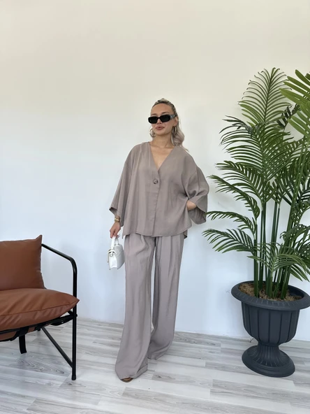 Kadın Bluz Pantolon Takım Vizon - Resim 6