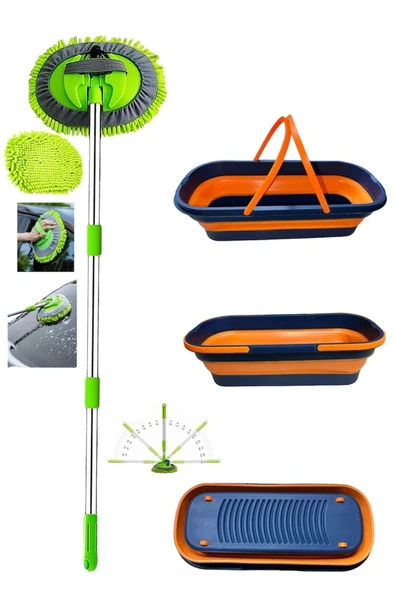 Teleskopik Oto Temizlik Mopu + Katlanabilir Tekerlekli Kova OTO YIKAMA SET - 2