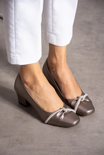 Albishoes Kadın Alçak Topuklu 5,5 cm Stiletto Taşlı Abiye Günlük Kadın Topuklu Ayakkabı (36-44) - 2