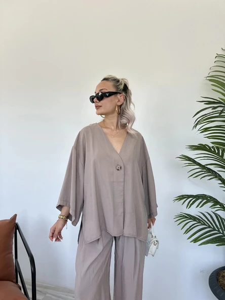 Kadın Bluz Pantolon Takım Vizon - Resim 2