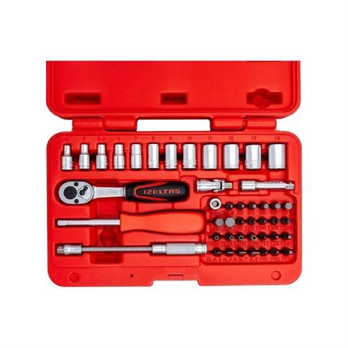 İZELTAŞ 1/4" ALTI KÖŞE LOKMA ANAHTAR VE BİTS SET 45 PARÇA - Resim 3