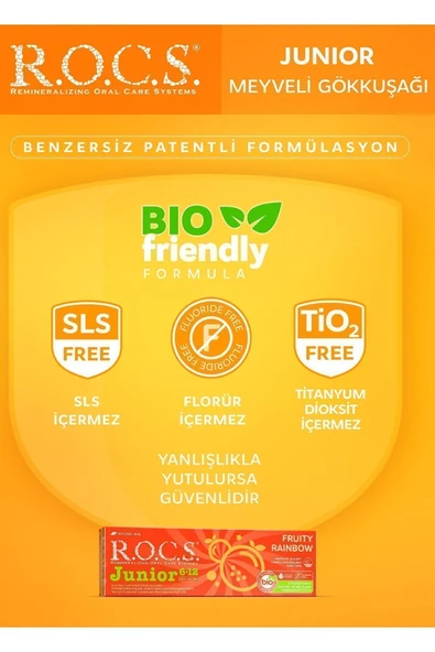 R.O.C.S. Meyveli Gökkuşağı Tadında 6-12 Yaş Florürsüz Çocuk Diş Macunu 60 ml - 4