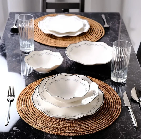 Güral Porselen Nesrin 24 Parça Yemek Takımı Siyah 8121 - 4