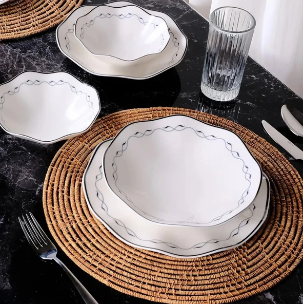 Güral Porselen Nesrin 24 Parça Yemek Takımı Siyah 8121 - 5