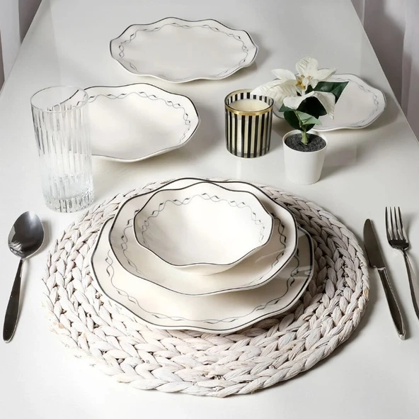 Güral Porselen Nesrin 24 Parça Yemek Takımı Siyah 8121 - 3