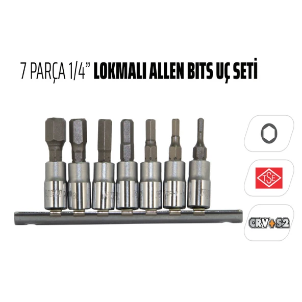 Ri̇co 7 Parça 1/4” Lokmalı Allen Bits Uç Seti ürün görseli 1