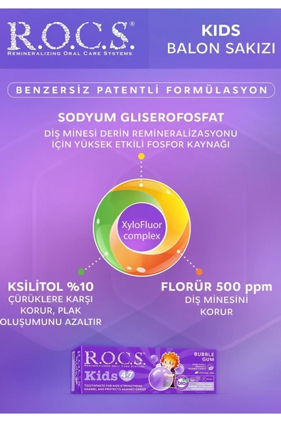 R.O.C.S. Balon Sakızı Tadında 4-7 Yaş Florürlü Çocuk Diş Macunu 35 ml - 2