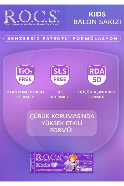 R.O.C.S. Balon Sakızı Tadında 4-7 Yaş Florürlü Çocuk Diş Macunu 35 ml - 4