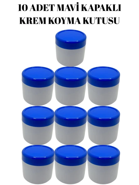 10 ADET MAVİ KAPAKLI KREM KOYMA KUTUSU 100 CC