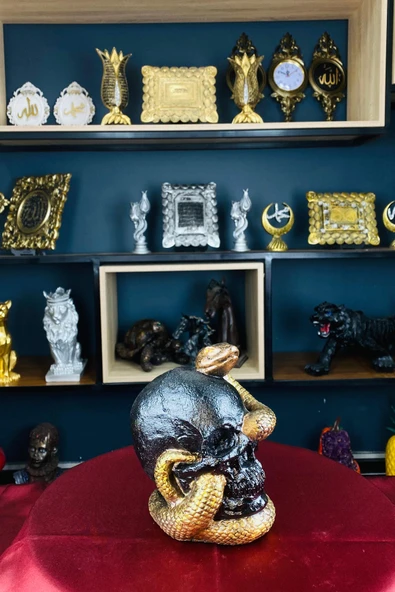 Dekoratif Polyester Yılanlı Kuru Kafa Biblo - 2