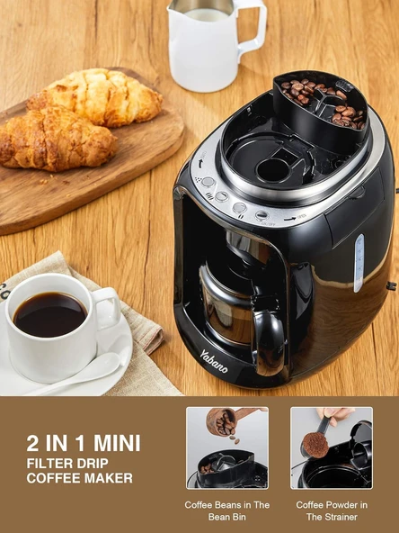 Yabano Grind and Brew filtre kahve makinesi, öğütücülü 2'si 1 arada kahve makinesi, zamanlayıcı, çift çekirdek bölmesi, otomatik sıcak tutma ve otomatik kapanma, 600 ml termos, siyah - 3