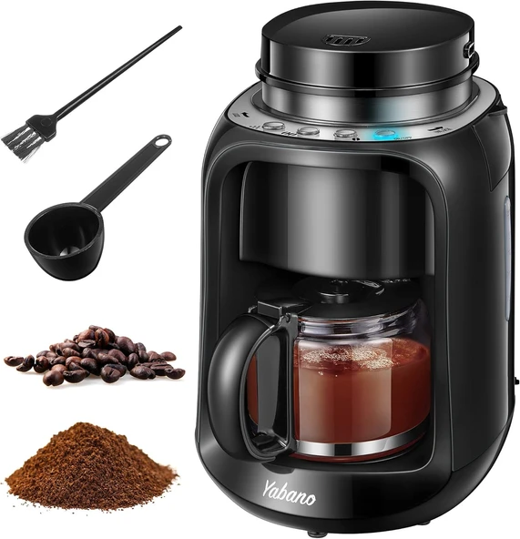 Yabano Grind and Brew filtre kahve makinesi, öğütücülü 2'si 1 arada kahve makinesi, zamanlayıcı, çift çekirdek bölmesi, otomatik sıcak tutma ve otomatik kapanma, 600 ml termos, siyah - 1